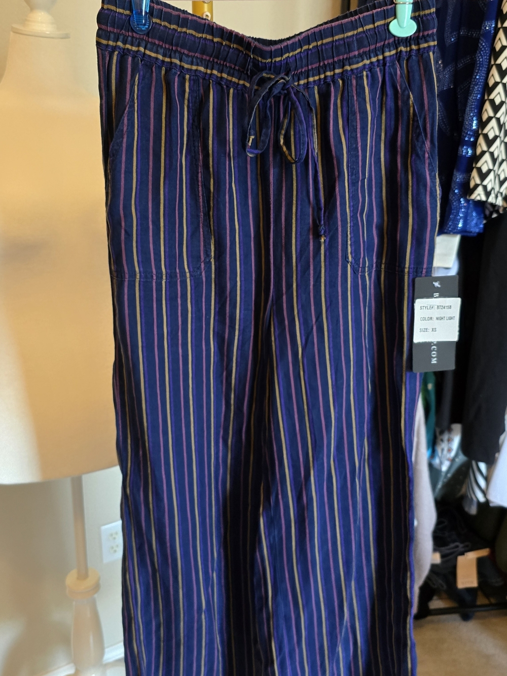 Billy T Blue Striped Wide Leg Drawstring Pant XS